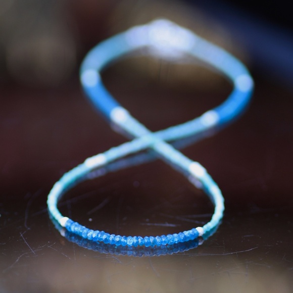 Natural Neon Blue Apatite, Amazonite Necklace / Wrap Bracelet Sterling Silver - Picture 5 of 12